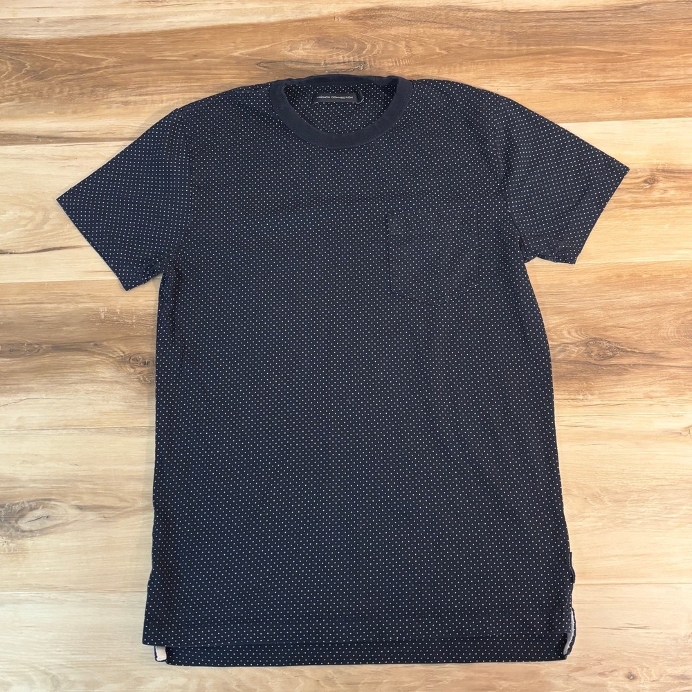 French Connection T Shirt Mens Small Navy Blue Micro‎ Polka Dot Print Crew Neck